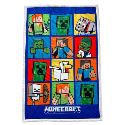 HOMADICT PLAID SHERPA 100X150 CM MINECRAFT MOSAIQUE PERSONNAGES