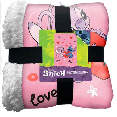 HOMADICT PLAID SHERPA 100X150 CM STITCH LOVE KISS PINK