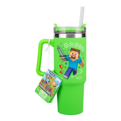 MINECRAFT BOUTEILLE ISOTHERME VERTE 900ML AVEC PAILLE