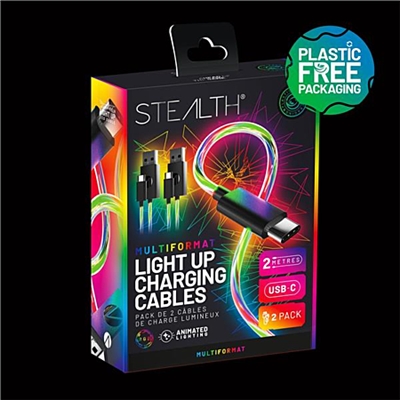 STEALTH LIGHT UP CHARGING CABLES MULTIFORMAT - 2M TWIN PACK