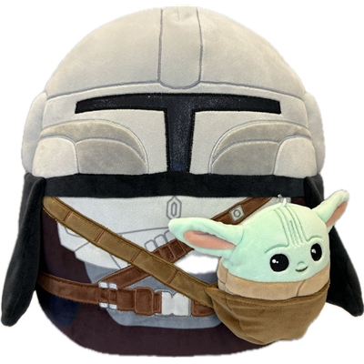 DUO PELUCHES SQUISHMALLOWS MANDALORIAN MANDO 30 CM + GROGU 9 CM