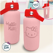 BOUTEILLE EN VERRE HELLO KITTY AVEC HOUSSE